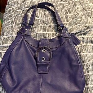 Coach Purple Leather Shoulder Bag with Metal Accents